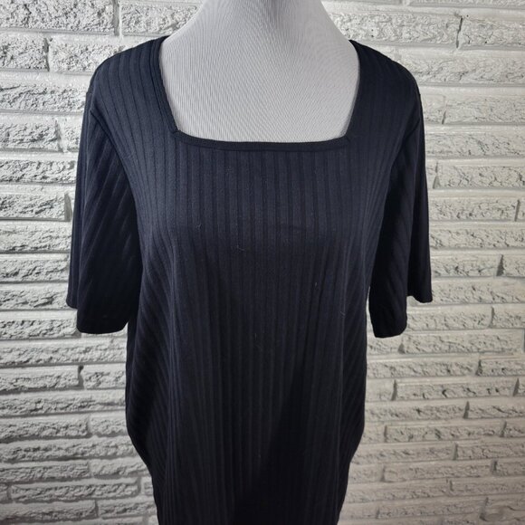 Roamans Womens Top 1X Plus Short Sleeve Black Knit Poly Blend BLA9E - Picture 3 of 7